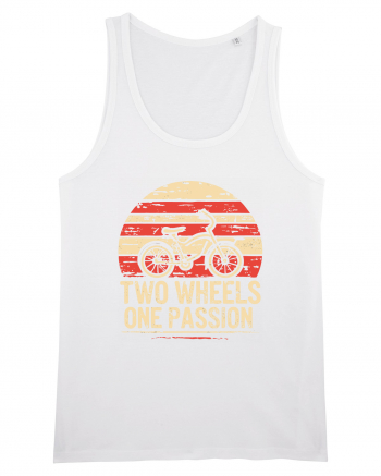 Two Wheels One Passion Retro Bicycle Distressed Sunset White