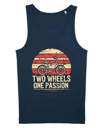 Two Wheels One Passion Retro Bicycle Distressed Sunset Navy