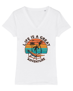 Life Is A Great Adventure Retro Sunset Tricou mânecă scurtă guler V Damă Evoker