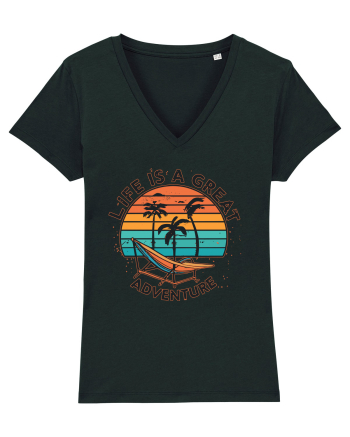 Life Is A Great Adventure Retro Sunset Black