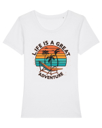 Life Is A Great Adventure Retro Sunset Tricou mânecă scurtă guler larg fitted Damă Expresser