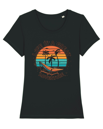 Life Is A Great Adventure Retro Sunset Black
