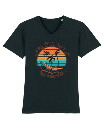 Life Is A Great Adventure Retro Sunset Black