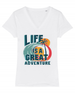 Life Is A Great Adventure Summer Tricou mânecă scurtă guler V Damă Evoker