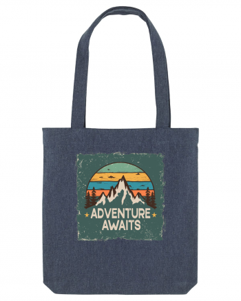 Adventure Awaits Retro Sunset Distressed Poster Style Midnight Blue