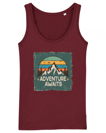 Adventure Awaits Retro Sunset Distressed Poster Style Burgundy