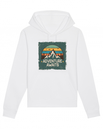 Adventure Awaits Retro Sunset Distressed Poster Style White