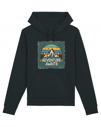 Adventure Awaits Retro Sunset Distressed Poster Style Black