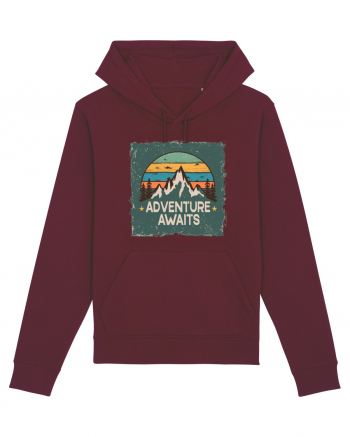 Adventure Awaits Retro Sunset Distressed Poster Style Burgundy