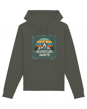 Adventure Awaits Retro Sunset Distressed Poster Style Khaki