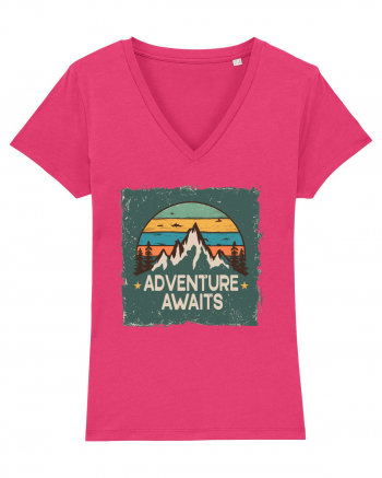 Adventure Awaits Retro Sunset Distressed Poster Style Raspberry