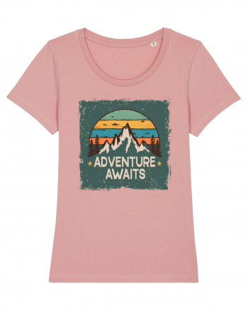 Adventure Awaits Retro Sunset Distressed Poster Style Canyon Pink