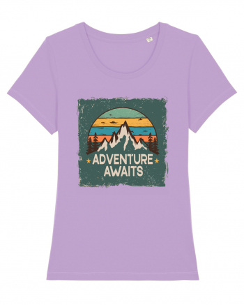 Adventure Awaits Retro Sunset Distressed Poster Style Lavender Dawn