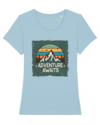 Adventure Awaits Retro Sunset Distressed Poster Style Sky Blue