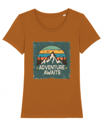 Adventure Awaits Retro Sunset Distressed Poster Style Roasted Orange