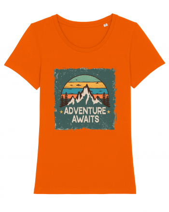 Adventure Awaits Retro Sunset Distressed Poster Style Bright Orange