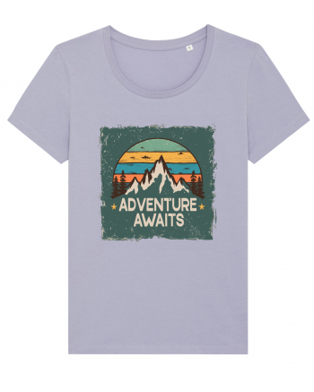 Adventure Awaits Retro Sunset Distressed Poster Style Lavender