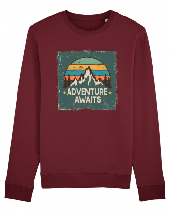 Adventure Awaits Retro Sunset Distressed Poster Style Burgundy