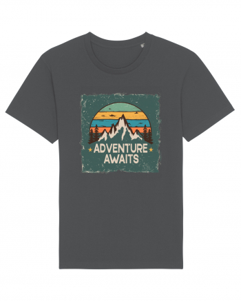 Adventure Awaits Retro Sunset Distressed Poster Style Anthracite