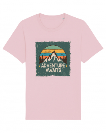 Adventure Awaits Retro Sunset Distressed Poster Style Cotton Pink