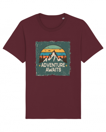 Adventure Awaits Retro Sunset Distressed Poster Style Burgundy