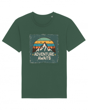 Adventure Awaits Retro Sunset Distressed Poster Style Bottle Green