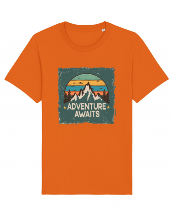 Adventure Awaits Retro Sunset Distressed Poster Style Bright Orange