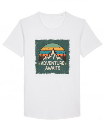 Adventure Awaits Retro Sunset Distressed Poster Style White