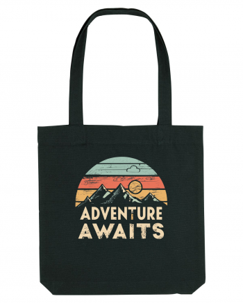 Adventure Awaits Retro Sunset Distressed Black