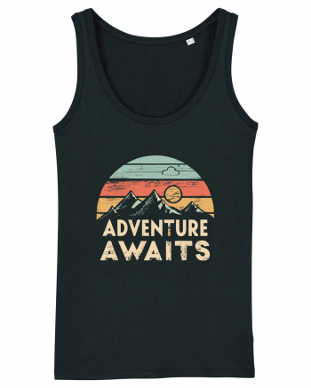 Adventure Awaits Retro Sunset Distressed Black