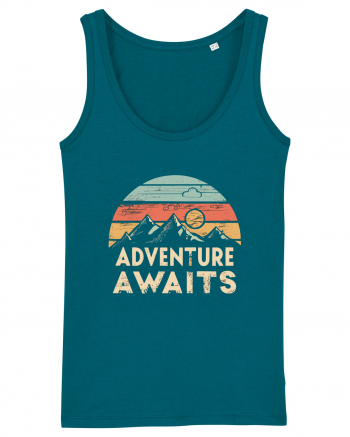 Adventure Awaits Retro Sunset Distressed Ocean Depth