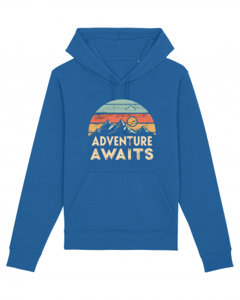 Adventure Awaits Retro Sunset Distressed Royal Blue