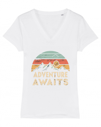 Adventure Awaits Retro Sunset Distressed White