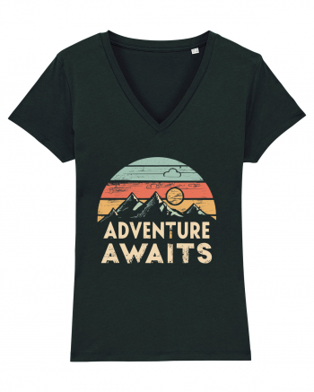 Adventure Awaits Retro Sunset Distressed Black