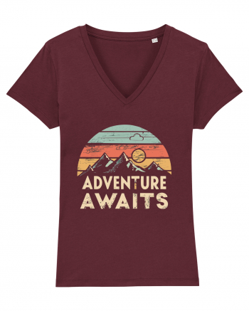 Adventure Awaits Retro Sunset Distressed Burgundy