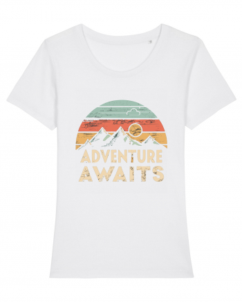 Adventure Awaits Retro Sunset Distressed White