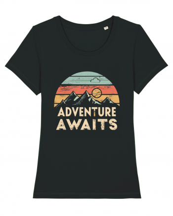 Adventure Awaits Retro Sunset Distressed Black