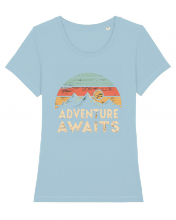 Adventure Awaits Retro Sunset Distressed Sky Blue