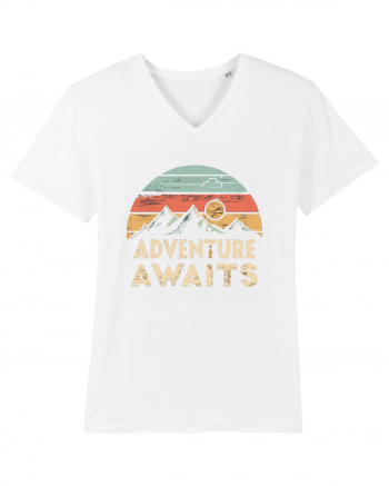 Adventure Awaits Retro Sunset Distressed White