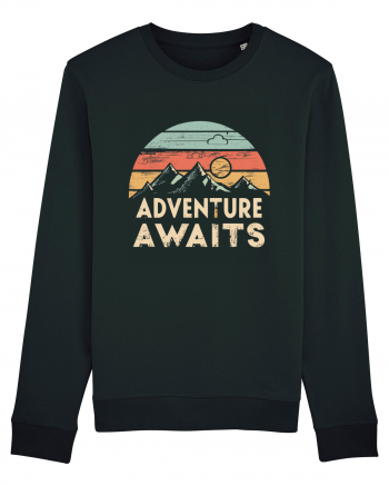 Adventure Awaits Retro Sunset Distressed Black