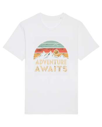 Adventure Awaits Retro Sunset Distressed White