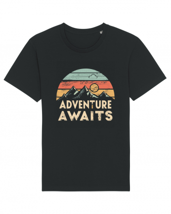 Adventure Awaits Retro Sunset Distressed Black