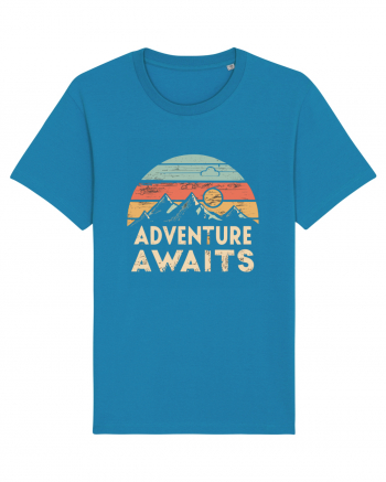 Adventure Awaits Retro Sunset Distressed Azur