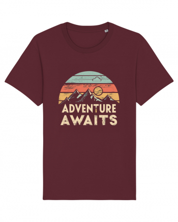 Adventure Awaits Retro Sunset Distressed Burgundy