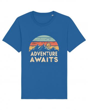 Adventure Awaits Retro Sunset Distressed Royal Blue