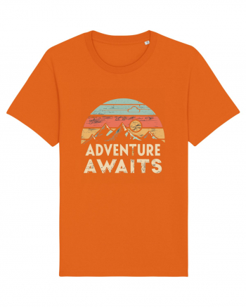 Adventure Awaits Retro Sunset Distressed Bright Orange