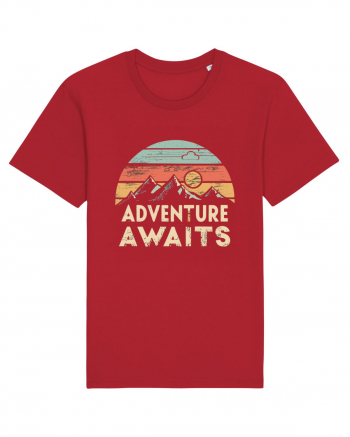 Adventure Awaits Retro Sunset Distressed Red