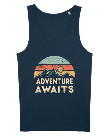 Adventure Awaits Retro Sunset Distressed Navy