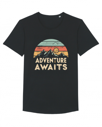 Adventure Awaits Retro Sunset Distressed Black