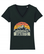 Adventure Awaits Retro Sunset Tricou mânecă scurtă guler V Damă Evoker